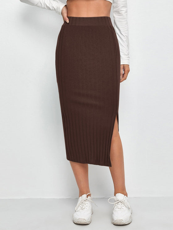 Slit Hem Rib knit Pencil Skirt