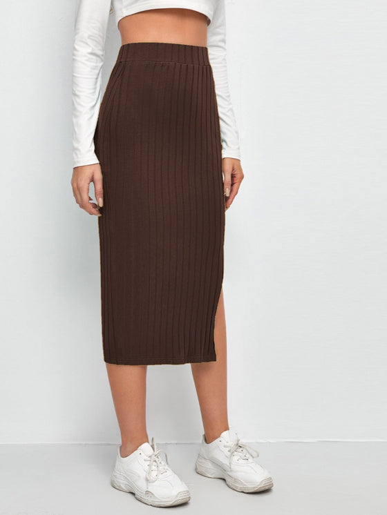 Slit Hem Rib knit Pencil Skirt