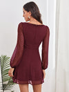 Ruched Bust Lantern Sleeve Swiss Dot Dress