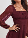 Ruched Bust Lantern Sleeve Swiss Dot Dress