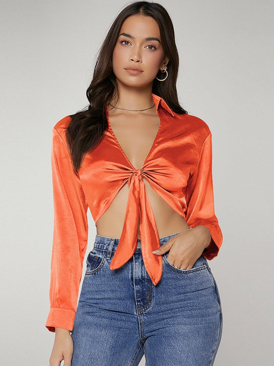 Tie Front Satin Top
