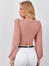 priv Sweetheart Neck Lantern Sleeve Crop Top