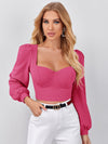 Sweetheart Neck Lantern Sleeve Crop Top
