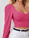 Sweetheart Neck Lantern Sleeve Crop Top