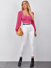 Sweetheart Neck Lantern Sleeve Crop Top