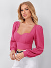 Sweetheart Neck Lantern Sleeve Crop Top