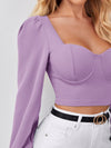 priv Sweetheart Neck Lantern Sleeve Crop Top