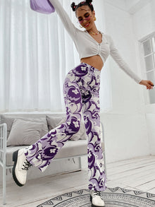  Allover Floral Print Flare Leg Pants