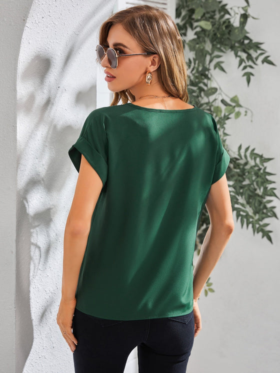 Rolled Cuff Batwing Sleeve Blouse