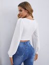 priv Sweetheart Neck Lantern Sleeve Crop Top
