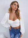 priv Sweetheart Neck Lantern Sleeve Crop Top