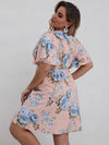 Plus Floral Print Butterfly Sleeve A line Dress