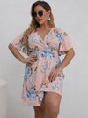 Plus Floral Print Butterfly Sleeve A line Dress