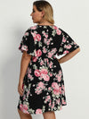 Plus Floral Print Butterfly Sleeve A line Dress