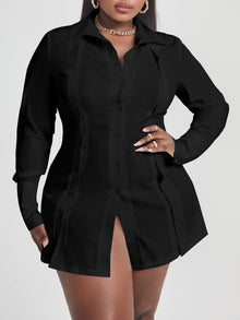  Plus Solid Button Front Shirt