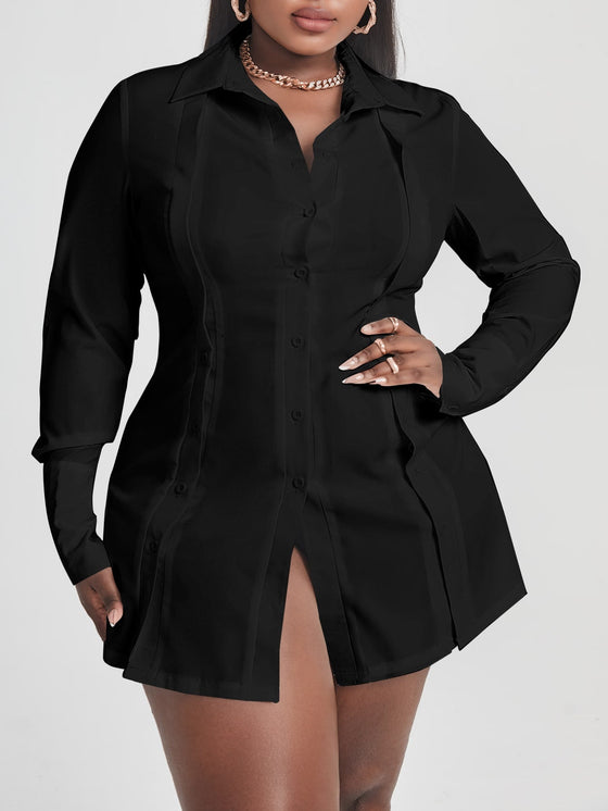 Plus Solid Button Front Shirt