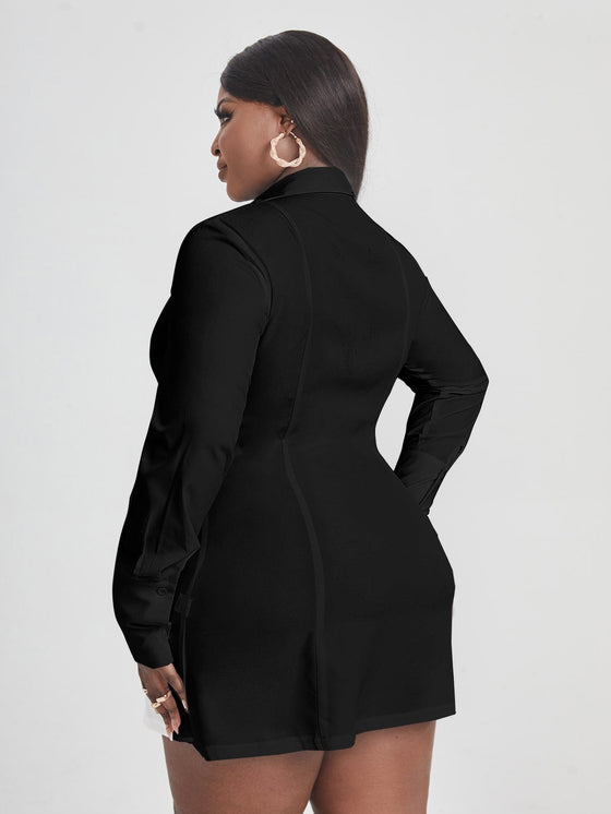 Plus Solid Button Front Shirt