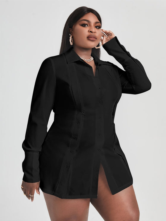 Plus Solid Button Front Shirt