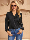 V neck Lantern Sleeve Satin Top