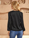 V neck Lantern Sleeve Satin Top