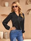 V neck Lantern Sleeve Satin Top