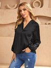 V neck Lantern Sleeve Satin Top