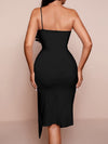 One Shoulder Split Thigh Bodycon Dress