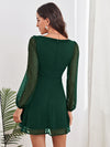 Ruched Bust Lantern Sleeve Swiss Dot Dress