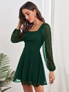 Ruched Bust Lantern Sleeve Swiss Dot Dress