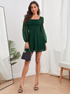 Ruched Bust Lantern Sleeve Swiss Dot Dress