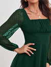 Ruched Bust Lantern Sleeve Swiss Dot Dress