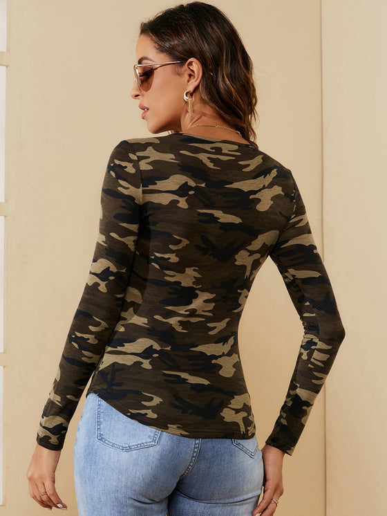 Camo Print Curved Hem Tee