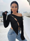 Asymmetrical Neck Cut Out Asymmetrical Top