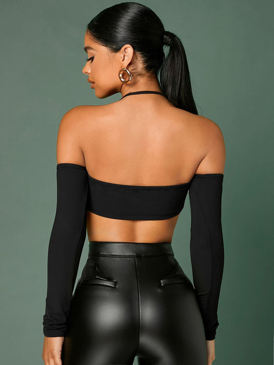Off Shoulder Halter Crop Top