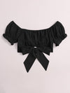 Tied Hem Puff Sleeve Crop Top