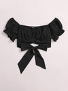Tied Hem Puff Sleeve Crop Top