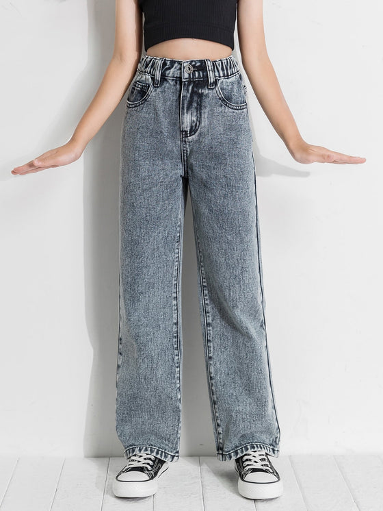 Girls High Waist Straight Leg Jeans