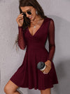 Contrast Mesh Overlap Collar Fit And Flare Dress