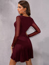 Contrast Mesh Overlap Collar Fit And Flare Dress