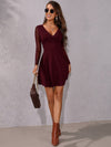 Contrast Mesh Overlap Collar Fit And Flare Dress