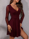 Contrast Mesh Overlap Collar Fit And Flare Dress