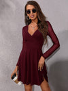 Contrast Mesh Overlap Collar Fit And Flare Dress