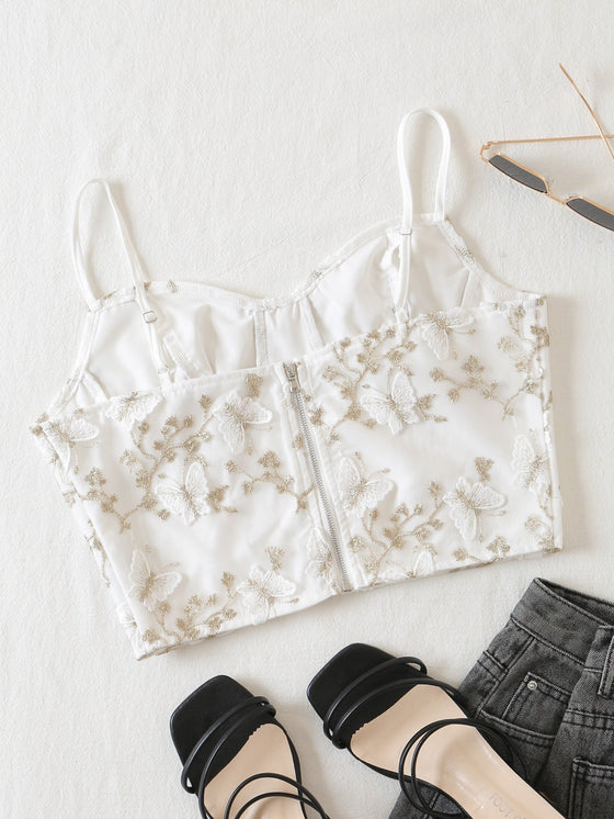 Butterfly Embroidery Crop Cami Top