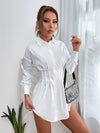 PETITE Drop Shoulder Fold Pleated Shirt Dress