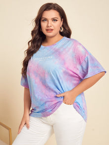  Plus Tie Dye Slogan Graphic Drop Shoulder Tee