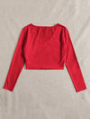 EZwear F Solid V Neck Crop Tee