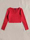 EZwear F Solid V Neck Crop Tee