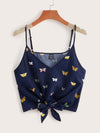 Tie Hem Butterfly Print Cami Crop Top