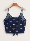 Tie Hem Butterfly Print Cami Crop Top