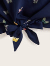 Tie Hem Butterfly Print Cami Crop Top